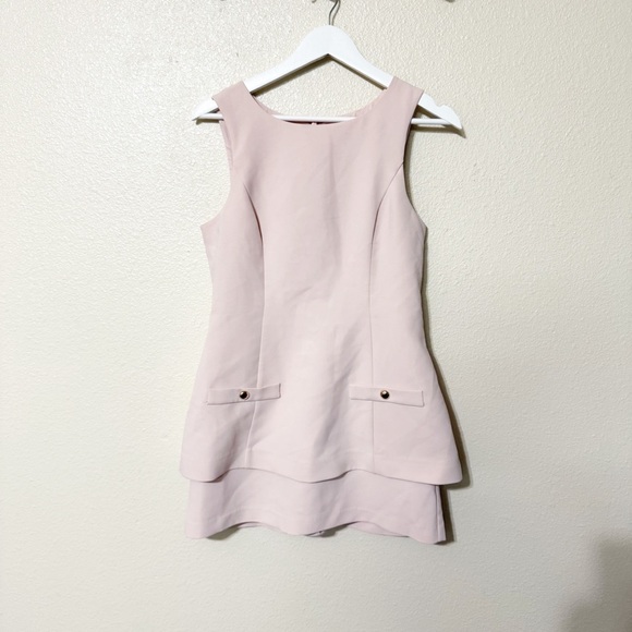 Amanda Uprichard Maven Skort Layered Romper in Mochi Light Pink Gold Buttons - Picture 7 of 16